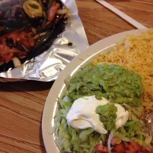 Vegetarian lunch fajita with beans and rice