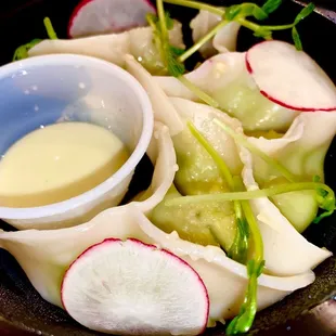 Edamame truffle dumplings