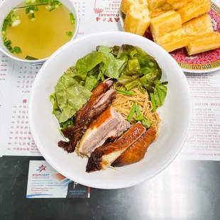 bbq duck with oyster sauce noodle.