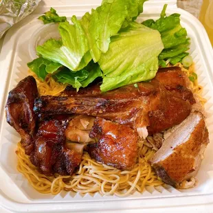 a meal in a styrofoam container