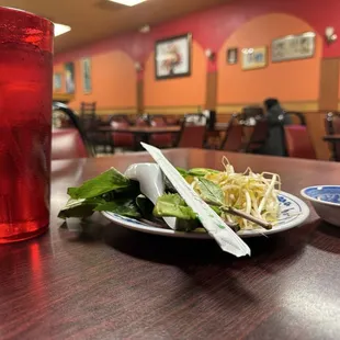 Basil, bean sprout, cilantro, etc.