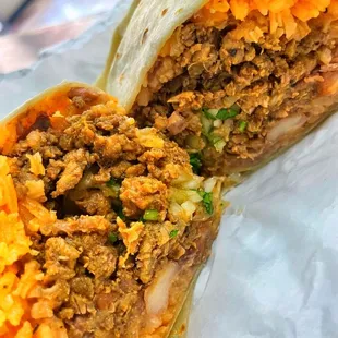 the inside of a burrito