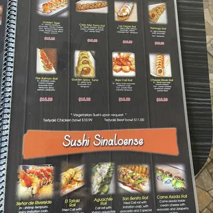 Menu-Sushi fried &amp; sushi sinaloense