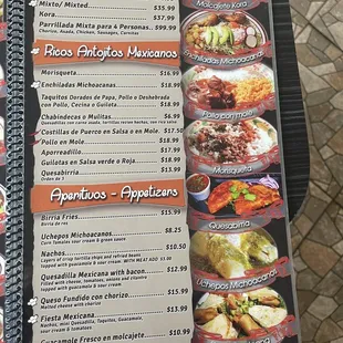 Menu-Molcajete, Rico Antojitos Mexicanos, Appetizers