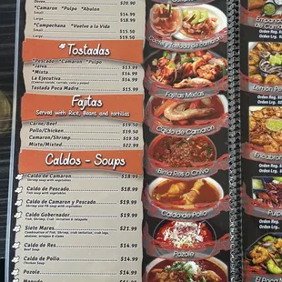 Menu-cocktails, tostadas, fajita, Caldos(soup)