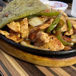 Chicken fajitas with surprise nopal(cactus) on top!