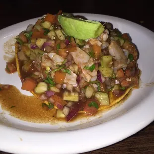 Tostada de ceviche de camaron