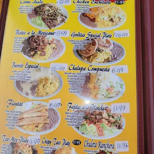 Mexican plates menu
