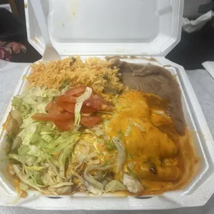 Kids chicken enchilada plate.