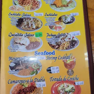 Mexican plates menu