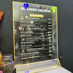 Margarita menu