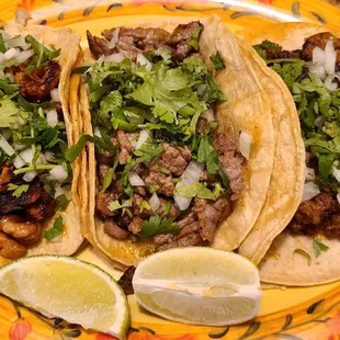 Taco Tuesday! Left: Al Pastor, middle: Asada, Right: Chorizo
