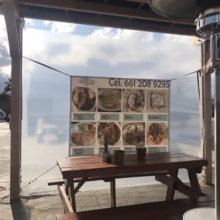 a table with a menu on it
