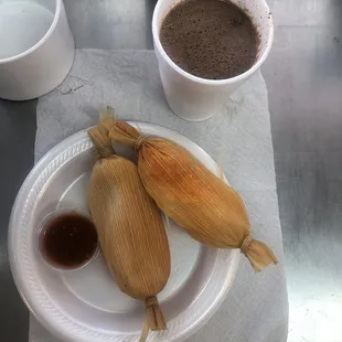 Pork tamales with champurrado homemade