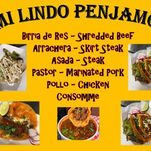 Tacos, Burritos, Quesadillas, Consomé y deliciosas Quesabirrias!