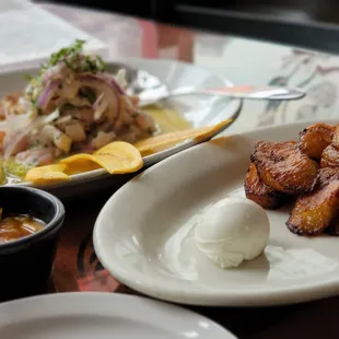 Fish ceviche and fried plantains... both quite good!
