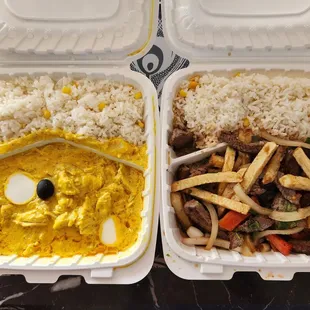 Mi Lindo Peru - Aji de Gallina (left), Lomo Saltado (right)
