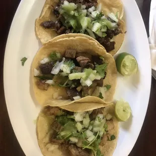 Beef head, beef tongue, and pork tacos!!