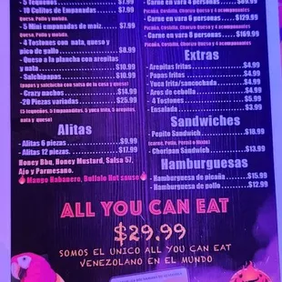 Menú del restaurante