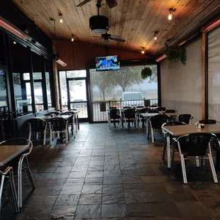 tables and chairs in a restaurant