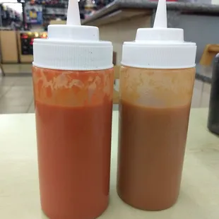 Hot and extra hot salsa. They also have a tasty mild green salsa too. All kept in the fridge to maintain flavor and freshness:)