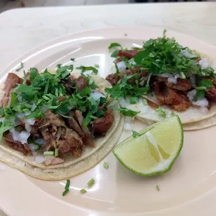 Tacos de Carnitas. Meat was crisped up nicely, not greasy at all.