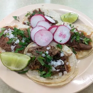 Tacos de Birria. Meat was tender and juicy. Tortillas were heated perfectly, nice touch.
