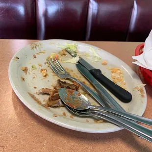 a dirty plate of food