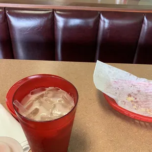 a drink and a sandwich