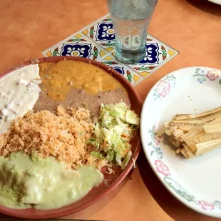 Enchiladas divorcias and a tamale. It&apos;s got everything!