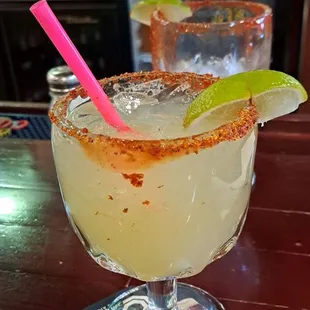 House margarita on the rocks with tajin