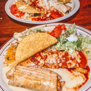Chimichanga, enchiladas and taco. Follow @maggiessmunchiess for more cbus food pics!