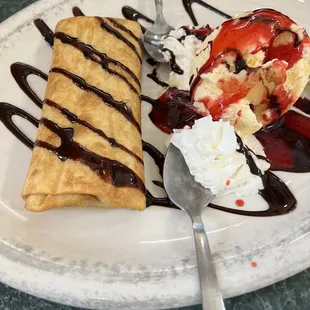 Chocolate chimichanga with vanilla ice cream