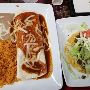 Choose two combo for $7.99: chicken burrito and beef tostaguac