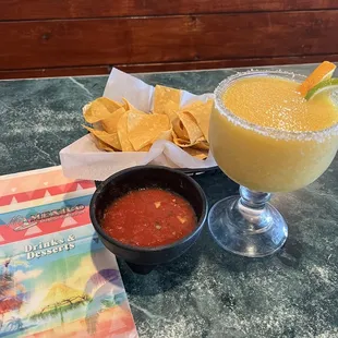 Mango Margarita, chips and salsa-YUM!