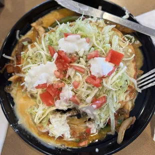 Pizza Ala Mexico- with chicken and beef, onions and green peppers, and cheese...so good and so filling