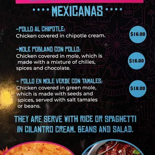 a menu for mexican food