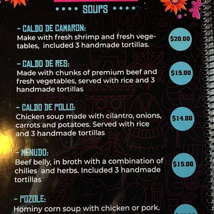 a menu for a mexican restaurant