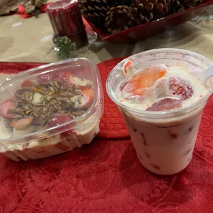 Strawberries &amp; cream (R) and Bionic Fruit Salad with pecans/honey/sweet cream
