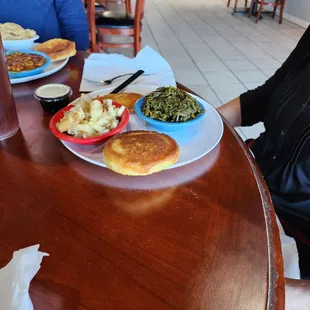Fried potatoes  and greens  fried fish