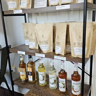 Coffee beans and syrup for sale