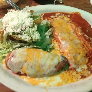 Taco, Tamale, Cheese Enchilada, Beans