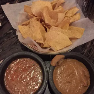 Complimentary chip and salsa and bean dip!