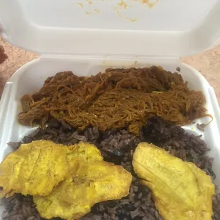 Ropa Vieja , congri y tostones! To Go