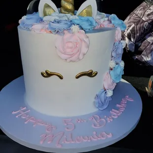 a birthday cake with a unicorn&apos;s face