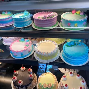 a variety of cakes