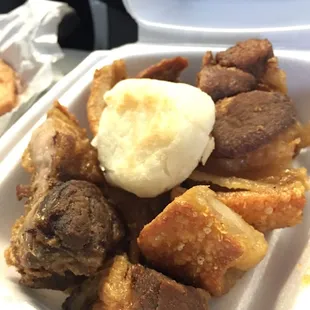 Chicharones and an arepa