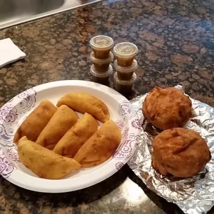 Colombian empanadas with picante and Papa rellanas!