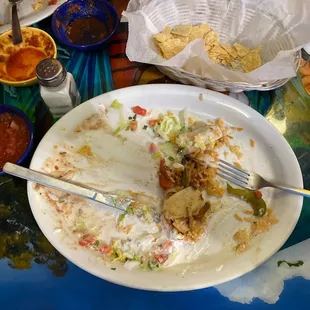 a dirty plate of food