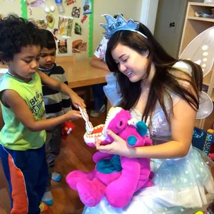 Students learn how to brush their teeth and how to keep them healthy.